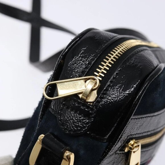 GUCCI Sherry Line Shoulder Bag Suede Navy Gold - Picture 8 of 14